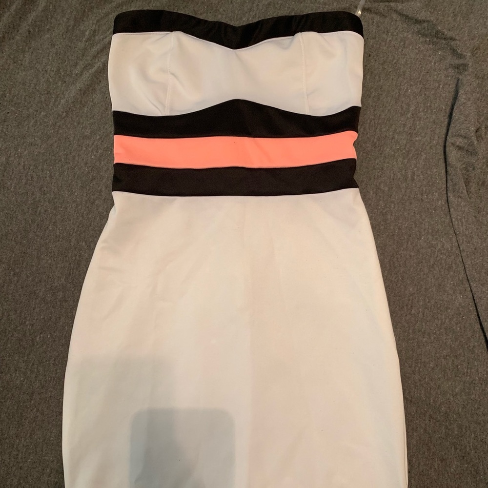 Strapless White, pink, and black formal dress